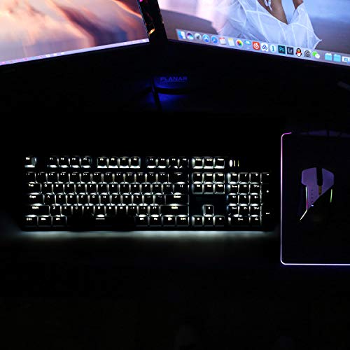Merdia LED Backlit Full Size Wired Mechanical Gaming Keyboard | Black Switch 104 Keys US Layout Hot Swappable Full Size Mechanical Keyboard | White LED Backlit PC Gaming Keyboards (Black & Grey Color) - color: Black Switch Black & Grey