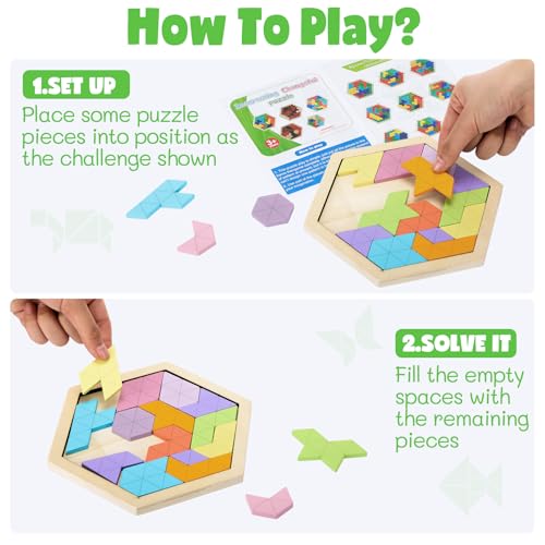 Yunsailing 3 Pack Large Wooden Blocks Puzzles Hexagon Tangram Puzzle Wooden Russian Brain Puzzles for Adult Challenge Teasers Geometric Jigsaw Logic Iq STEM Educational Gift Graduation(Fresh) - style: Fresh