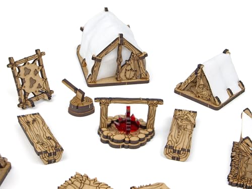 Adventurers Camp D&D Terrain, Furniture Scatter Terrain for 25mm 32mm 28mm Miniatures, DND Accessories for Dungeons & Dragons, Pathfinder, Warhammer, Wargaming Tabletop Battle Mat