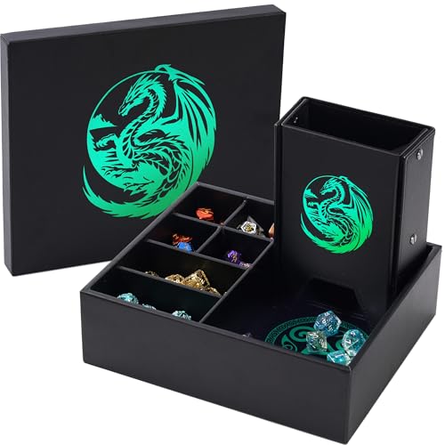 Soar Forge All-in-One Game Roamer - Dice Tray & Tower for DND and RPG | All-in-One Tray & Large Dice Tower for Random Rolls - Stores Sets, Mini's and More Compatible with D&D Gift Accessories - color: Green Dragon