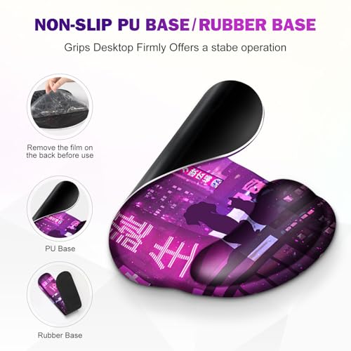 Gaming Mouse Pad, Large Desk Mat, Cute Desk Pad, 4in1 XXL Mousepad + Keyboard Wrist Rest+Mouse Wrist Rest+Coaster Set with Ergonomic Desk Pad for Home Office Table Computer, Purple Anime Neon - color: Purple Anime Neon