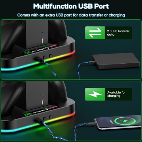 Cooling Stand for Xbox Series S with RGB Light, MENEEA Fast Charger Station with 2x1400mAH Batteries,Cooler Accessories with 3-Speed Adjustable Fan, Dual Charger Dock, 15 Light Modes, 2.0 USB Port - color: Black