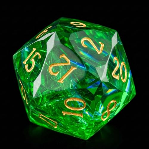 Single Multifaceted D20 DND Dice Resin Sharp Edge 20 Sided D&D Dice, 22Mm Handmade Polyhedral for Dungeons and Dragons, RPG, Roleplaying MTG Table Games - color: D20-green