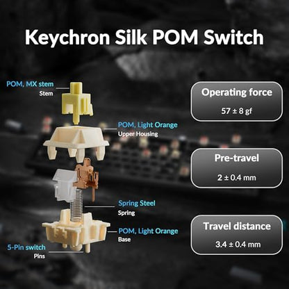 Keychron Q6 Ultra 8K Polling Rate Aluminum Wireless Mechanical Keyboard, 2.4 GHz/Bluetooth/Wired Full-Size Custom RGB, Hot-Swappable Silk POM Banana Switch for Mac Windows Linux - Black - color: Banana Switch