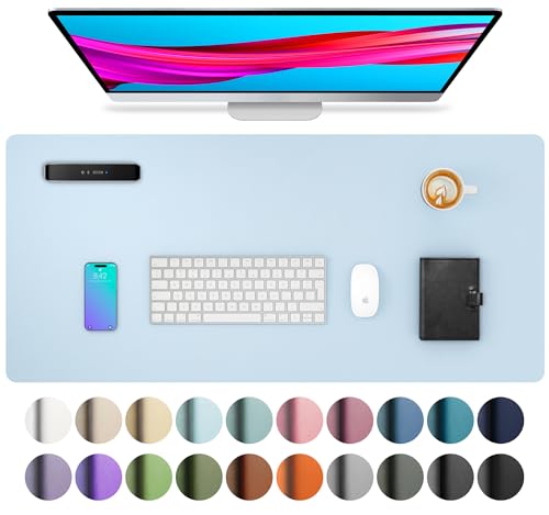 Aothia Leather Desk Pad Protector, Mouse Pad, Office Desk Mat, Non-Slip PU Leather Desk Blotter, Laptop Desk Pad, Waterproof Desk Writing Pad for Office and Home (23.6" x 13.7", Baby Blue) - color: Baby Blue, size: 23.6" x 13.7"