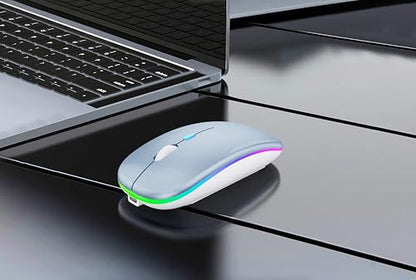 WREANU Wireless Bluetooth Mouse Rechargeable Laptop Mice with LED Lights Silent Slim Use(BT5.2 and 2.4G Portable USB) Dual Mode Computer Mouse for Laptop/iPad/Tablet/Apple/Computer/Mac (Blue) - color: Blue