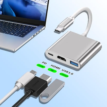 3-in-1 USB-C to HDMI Hub, USB C Adapter to Usb3.0 4K Ultra HD,5.0Gbps High-Speed Data Transfer, 100W PD Charging Docking Station| Compatible with USB Keyboards, mice, Projector, Monitor, Laptop