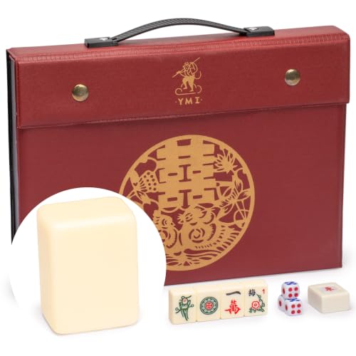 Yellow Mountain Imports Small Size Chinese Mahjong Set, “Rogue Classic” with 146 Ivory Colored Tiles, Vinyl Case, Wind Indicator and Dice - for Chinese Style Gameplay Only [經典象牙」中國麻將] - color: Light Yellow