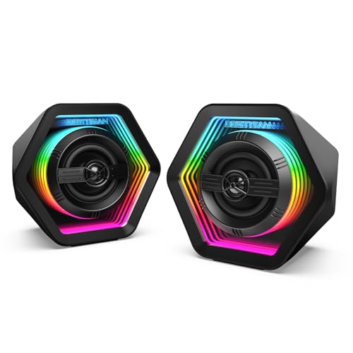 Computer Gaming Speakers, 50W Active Desktop Speakers with Infinity Mirror 3D Tunnel RGB (8 Modes), Bluetooth 5.3, AUX in, Headphone Out & Type-C Input, 3 EQ Modes, AC Powered for PC/Laptop/TV