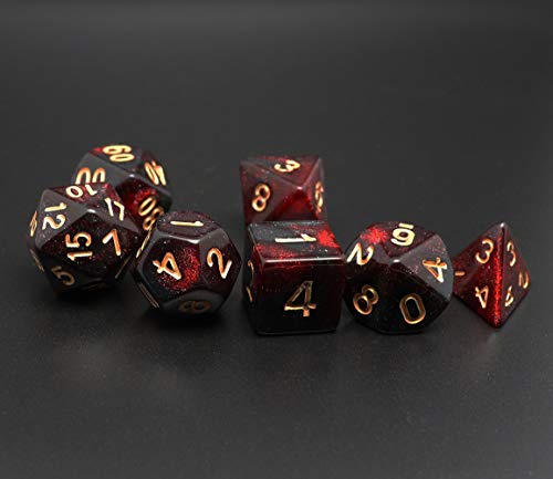 DND Dice Set 7Pcs Red Mix Black Nebula Dice for Dungeon and Dragons D&D RPG Role Playing Games Polyhedral Dice - color: Black Mixed Red+glitter