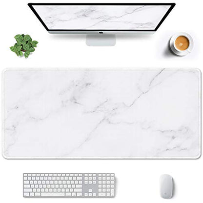Auhoahsil Large Gaming Mouse Pad, Marble Theme XXL 35.4 x 15.7 in Desk Pad Stitched Non-Slip Rubber Long Computer Mousepad Thin Extended Full Size Desk Mat for Desktop, Laptop, Wireless Mice, White - color: 17 Modern Marble, size: 35.5L x 15.7W inches