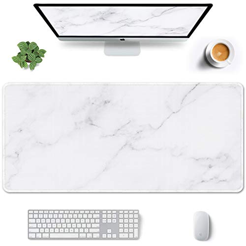 Auhoahsil Large Gaming Mouse Pad, Marble Theme XXL 35.4 x 15.7 in Desk Pad Stitched Non-Slip Rubber Long Computer Mousepad Thin Extended Full Size Desk Mat for Desktop, Laptop, Wireless Mice, White - color: 17 Modern Marble, size: 35.5L x 15.7W inches
