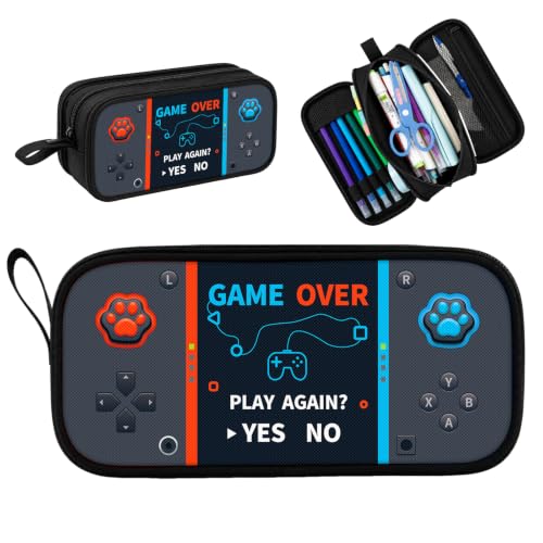 Game Controller Pencil Case for Boys Kids Teens, Large Capacity Pencil Pouch with 3 Compartments, 7 Pockets and Label Pocket for School College Office Travel (Gray) - color: Gray