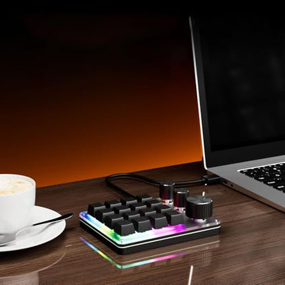 Tangxi Mini Macro Mechanical Gaming Keyboard, 16 Keys Wired Programmable Keypad with 3 Knobs, One Handed Custom Keyboard with LED Light, Red Switch, for Wins & OS X (Black) - color: Black