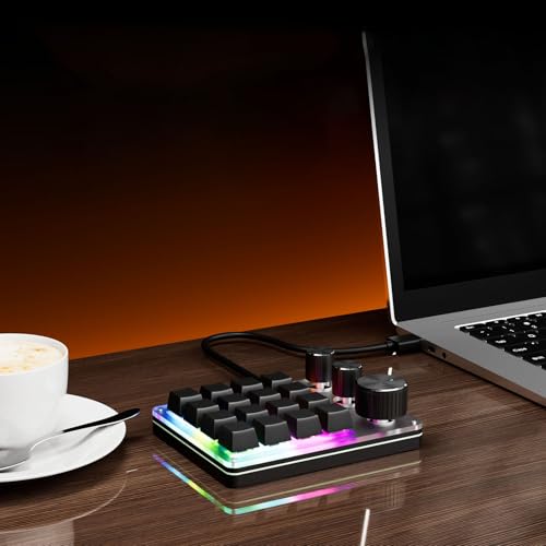 Macro Pad, 16 Key Programmable Keypad with 3 Custom Knobs & 3 Layers, Compact Wired Mechanical Keyboard (Black) - color: Black