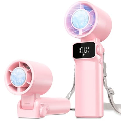 Ouddy Mode Portable Handheld Pink Fan Rechargeable, Ice Cooling Foldable Personal Fan, Up to 13Hrs Turbo Pocket Hand Held Fans for Travel, Camping, Hiking, Beach, Office, Outdoor - color: Pink