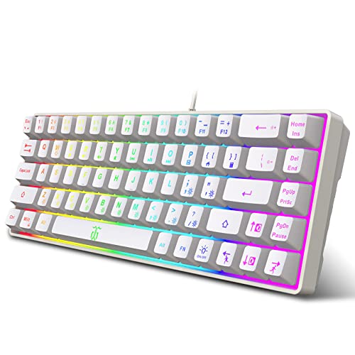 Snpurdiri 60% Percent Gaming Keyboard (68 Keys, White) | Compact RGB Backlit Ergonomic Small Mini Keyboard for Windows, PC, Laptop, Gaming - color: White