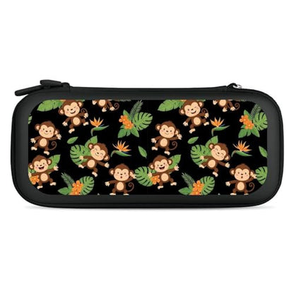 PPIKTC Hard Shell Carrying Case with 15 Game Card Slots, Protective Bag Compatible with Nintendo Switch, Green Leaves Cute Funny Monkey - color: Design (218)