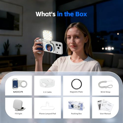 COMITOK iPhone Camera Grip MOCA with Magnet Fill Light & Mirror for 17 Pro iOS26 Native Camera, Fun Shot Magnetic Grip for Phone Compatible iOS17 and iOS18 with Anti-Drop Detachable Remote & Keychain - color: Blue