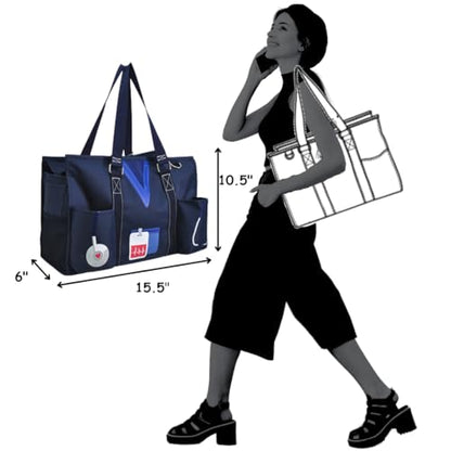NGIL Utility Water Resistant Tote Bag | Work Tote for Women, Nurse Bag, Teacher's Choice Purse, Gym Bag, Everyday Organizer Top Zipper Closure - color: Nurse-navy