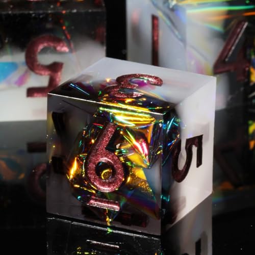 Holographic DND Sharp Edge Roleplaying Polyhedral Dice Set,for Dungeons and Dragons RPG MTG Table Games,7 Pcs Handmade Gemstone Dice Set - color: Ashen Nebula