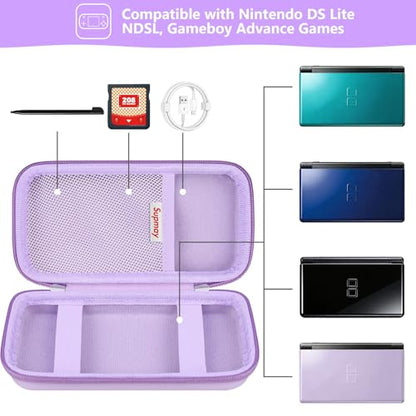 Supmay Hard Carrying Case Compatible with Nintendo DS Lite NDSL, Gameboy Advance Games Storage Holder Travel Bag with Mesh Pocket for USB Charging Cable, Stylus, Earphones, Game Cartridge, Purple - color: Purple