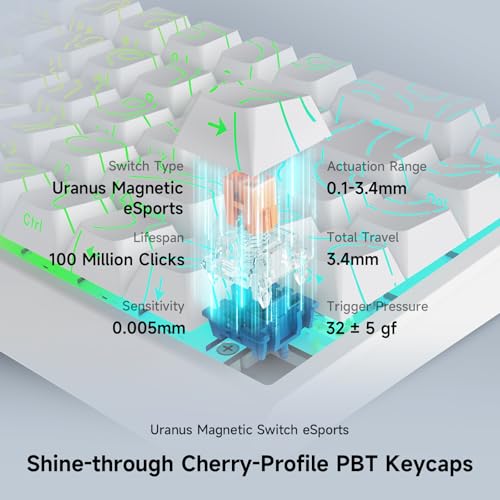 MCHOSE ACE 68 60% Mechanical Gaming Keyboard Wired Rapid Trigger Hall Effect Keyboard Magnetic Switch Hyper-Fast 8000Hz Adjustable Actuation, Hot Swap, RGB PC MAC Laptop (White Topographic Ice Rhino) - color: 68-White Topographic Ice Rhino Switch