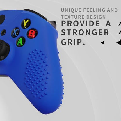 eXtremeRate PlayVital Soft Anti-Slip Dark Blue Silicone Controller Cover Skins and Black Thumb Grips Caps Protective Case for Xbox One X S Controller - Controller Without - color: Blue-Black