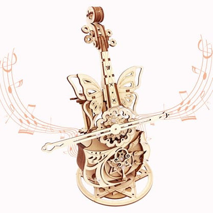 3D Wooden Puzzle for Adults Cool Cello Music Box DIY Model Wood Crafts Kits | Build your Mechanical Puzzle Building Kits - style: cello
