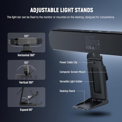 NEEWER Basics Monitor Light Bar, 6W Bi Color Dimmable LED Lamp with Stand/Remote/Touch Control for Home Office Desk Video Conference Lighting Computer Laptop Webcam Zoom Gaming Streaming Reading, L10