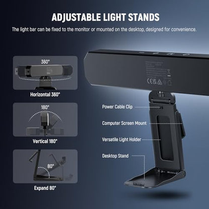 NEEWER Basics Monitor Light Bar, 6W Bi Color Dimmable LED Lamp with Stand/Remote/Touch Control for Home Office Desk Video Conference Lighting Computer Laptop Webcam Zoom Gaming Streaming Reading, L10