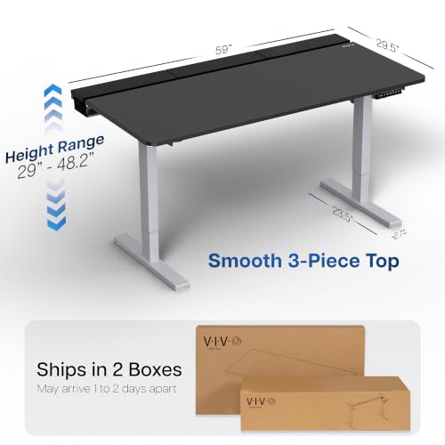 VIVO Black 60 x 30 in Standing Desk, DESK-KIT-1G6-P3B | Electric, Holds 220 lbs, Sit Stand, Height Adjustable, Cable Tray, Full-Size Mouse Pad, Office Furniture, Gray Frame - color: Black Top / Gray Frame, size: 60 x 30