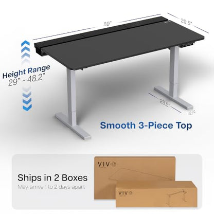 VIVO Black 60 x 30 in Standing Desk, DESK-KIT-1G6-P3B | Electric, Holds 220 lbs, Sit Stand, Height Adjustable, Cable Tray, Full-Size Mouse Pad, Office Furniture, Gray Frame - color: Black Top / Gray Frame, size: 60 x 30