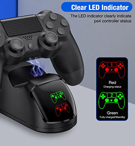 PS4 Controller Charger Dock Station with Charging Cable,1.8Hrs Fast Charge PS4 Remote Charging Station, Replacement for PlayStation 4 Dualshock 4 Charger for PlayStation 4 Games - color: Black-Green