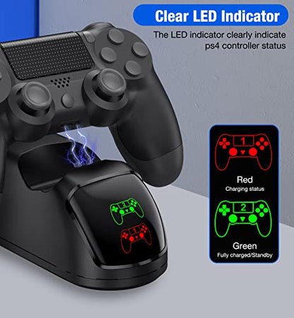 PS4 Controller Charger Dock Station with Charging Cable,1.8Hrs Fast Charge PS4 Remote Charging Station, Replacement for PlayStation 4 Dualshock 4 Charger for PlayStation 4 Games - color: Black-Green