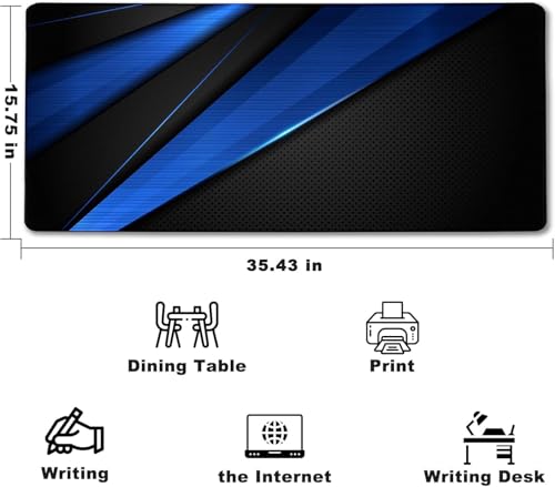 Desk Pad Large Gaming Mouse Pad Extended Keyboard Mouse Mat,Black Blue | 35.4 X 15.7 Inch Desk Pad Non-Slip Rubber Base Stitched Edge Computers Laptop Desk - color: Black Blue, size: 35.4" x 15.7"
