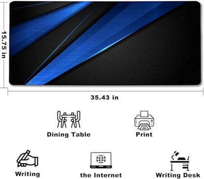 Desk Pad Large Gaming Mouse Pad Extended Keyboard Mouse Mat,Black Blue | 35.4 X 15.7 Inch Desk Pad Non-Slip Rubber Base Stitched Edge Computers Laptop Desk - color: Black Blue, size: 35.4" x 15.7"