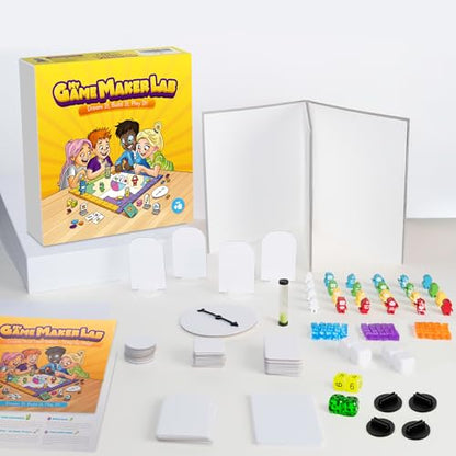 Blank Board Game Kit for Kids & Families – Make Your Own Game with 180+ Pieces: Double-Sided Blank Game Board, Blank Cards, Dice, Wooden Tokens, Spinner | DIY Board Game Kit for Learning & Play