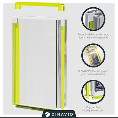 Dinavio Crafthouse PSA Graded Card Display Acrylic Case for Standard PSA and CGC Slabs - Slab Case - PSA Card Case - Graded Card Display Case - Updated Dimensions - Stand Included (Yellow Border) - color: Yellow Border