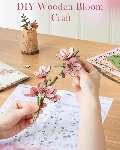 3D Flower Wooden Puzzles for Adults-Sakura, DIY Wooden Flowers Cherry Blossom Building Set Crafts Birthday Gifts, Japan Botanical Collection/Ideal Creative Gift Ideas/Housewarming (113PCS) - style: TW-Sakura