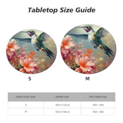 Famame Oil Painting Hummingbird Round Fitted Tablecloth with Elastic Protector Table Kitchen Dinner Waterproof Oil-Proof Table Covers Fits 40"-44", Small - color: Hummingbird, size: 2" (Round)