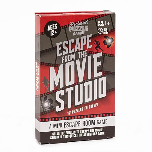 Professor Puzzle: Escape from The Movie Studio - A Mini Escape Room Game, 12 Puzzles to Solve The Code, Journalist Adventure, Ages 12+, 1+ Players - style: Movie Studio