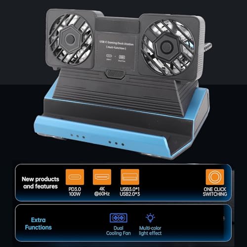 9 in 1 Docking Station for Steam Deck with RGB, 4K@60Hz HDMI, Gigabit Ethernet, USB C PD 100W, Dual Cooling Fan Dock for Handheld Gaming Consoles