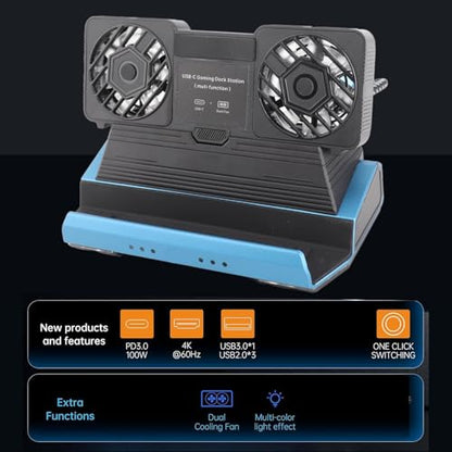 9 in 1 Docking Station for Steam Deck with RGB, 4K@60Hz HDMI, Gigabit Ethernet, USB C PD 100W, Dual Cooling Fan Dock for Handheld Gaming Consoles