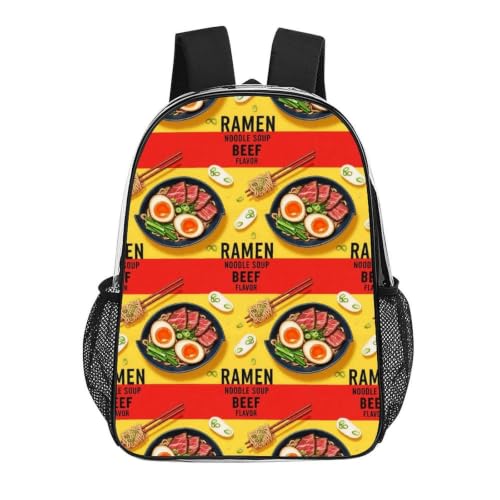 Water Resistant Clear PVC Daypack Beach Sports Work College | Heavy Duty, Funny Food Japanese Ramen Noodle Soup Beef Flavor, See Through Daypack - color: Pattern (321)