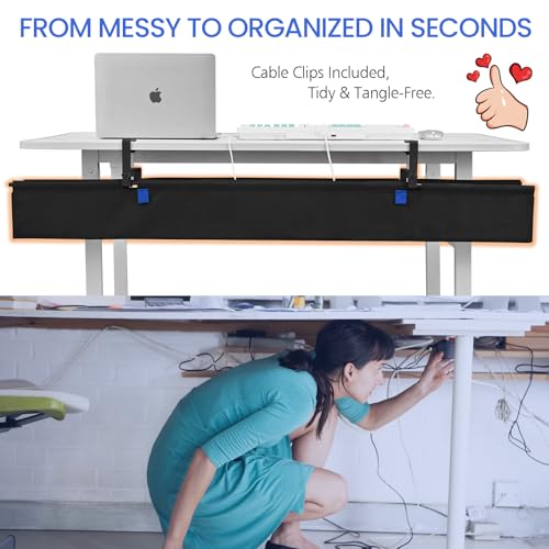 48" Under Desk Cable Management Tray- Clamp/Screw Mount Desk Cable Organizer Cable Tray Hiders for Office&Home