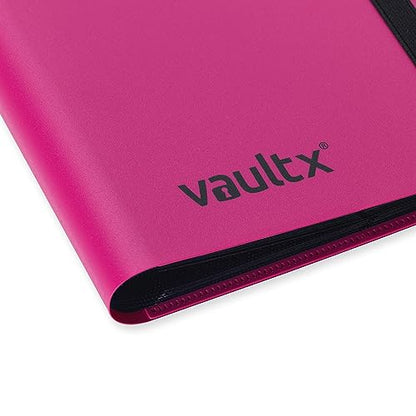 Vault X 4 Pocket Strap Trading Card Binder 160 Cards Side Loading (Pink) | Holds 160 standard-size TCG cards in 20 side-loading 4-pocket pages. Padded, water-resistant cover. - color: Pink