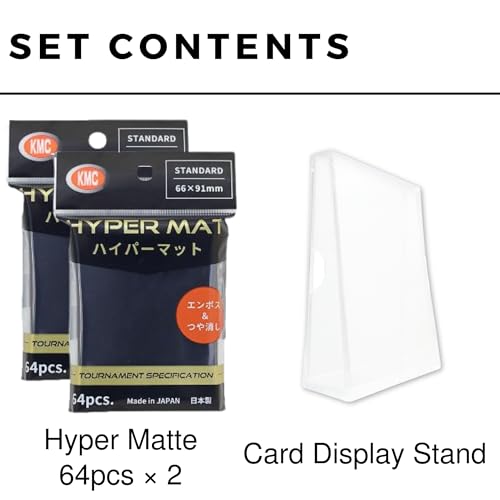 [2 Pack] Hyper Matte Sleeves Black (66×91mm / 2.5" x 3.5", 128 pcs) Card Sleeves + 1 Acrylic Trading Card Display Stand | Made in Japan | Gift Set | Perfect for Standard Size Trading Cards - color: Black