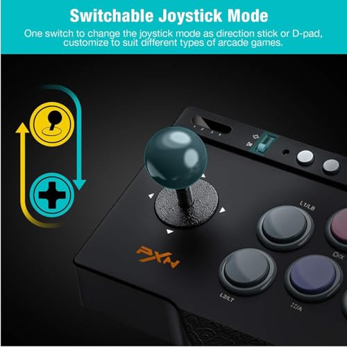 PXN 0082 Arcade Stick with Turbo, Macro & Joystick/D-Pad Mode Switch, USB Fight Stick for PC, Xbox Series X|S, Xbox One, PS4, PS3 & Switch
