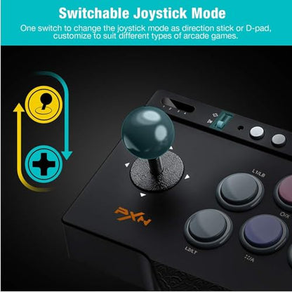 PXN 0082 Arcade Stick with Turbo, Macro & Joystick/D-Pad Mode Switch, USB Fight Stick for PC, Xbox Series X|S, Xbox One, PS4, PS3 & Switch